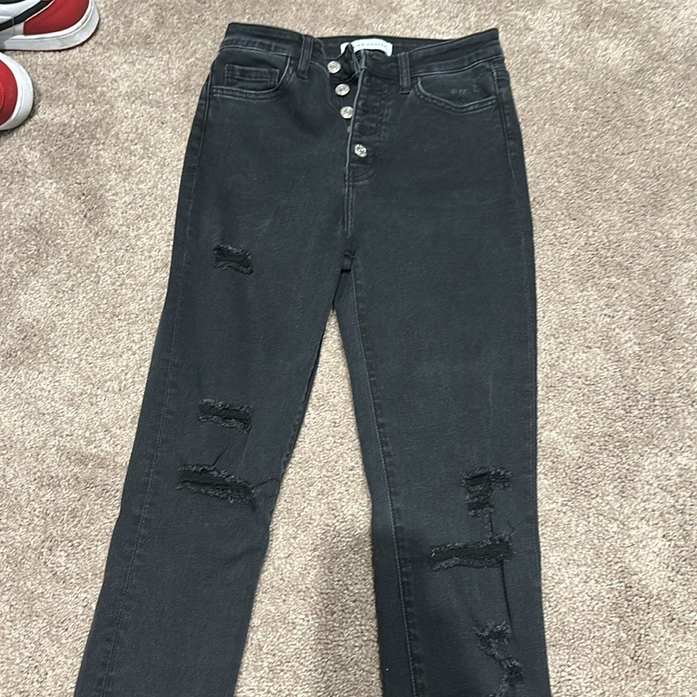 Black Flying Monkey High Waisted Button Jeans - image 3